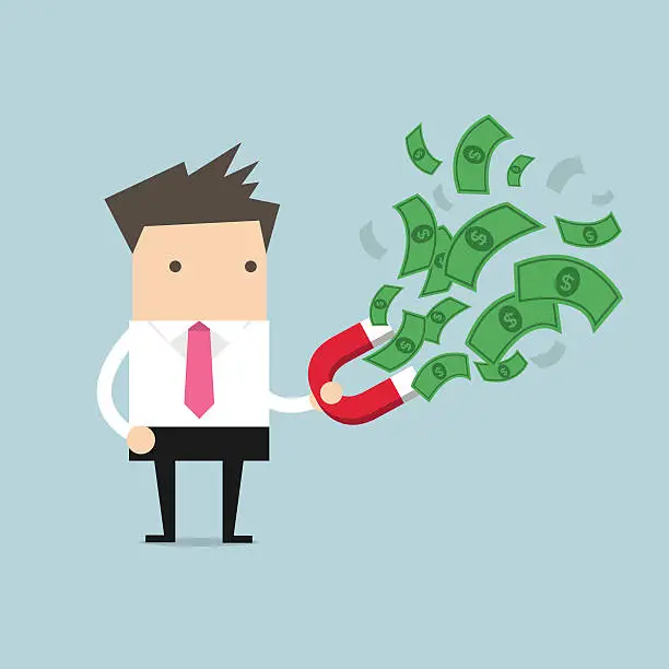 Vector illustration of Businessman with money red magnet