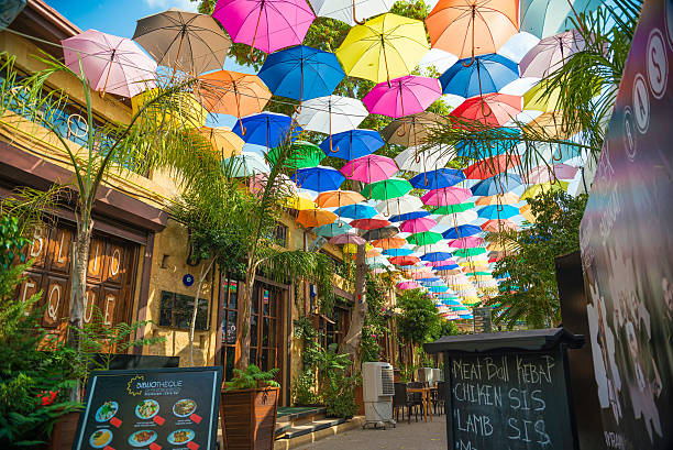 Nicosia, Cyprus - September 19, 2015: Cafe at Arasta street, a touristic street leading to an Selimiye mosque.