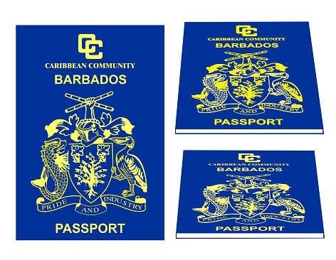 A bitmap illustration of a Barbados passport
