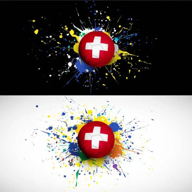 Vector illustration of Switzerland flag with soccer ball dash on colorful background