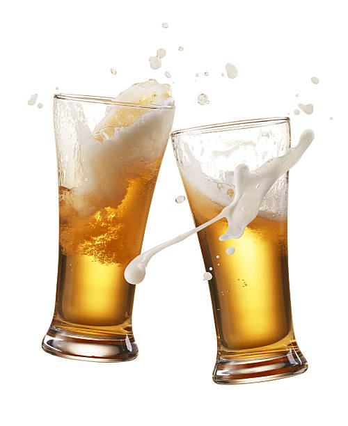 cheers two glasses of beer toasting creating splash beer glass splash stock pictures, royalty-free photos & images