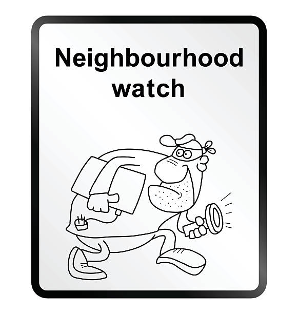 illustrazioni stock, clip art, cartoni animati e icone di tendenza di quartiere guarda le informazioni di accesso - lawbreaker