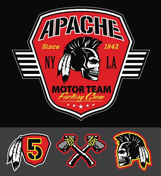 Vector illustration of Apache skull motorteam graphic set