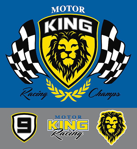 illustrazioni stock, clip art, cartoni animati e icone di tendenza di motore leone set con grafica racing - lion coat of arms shield backgrounds