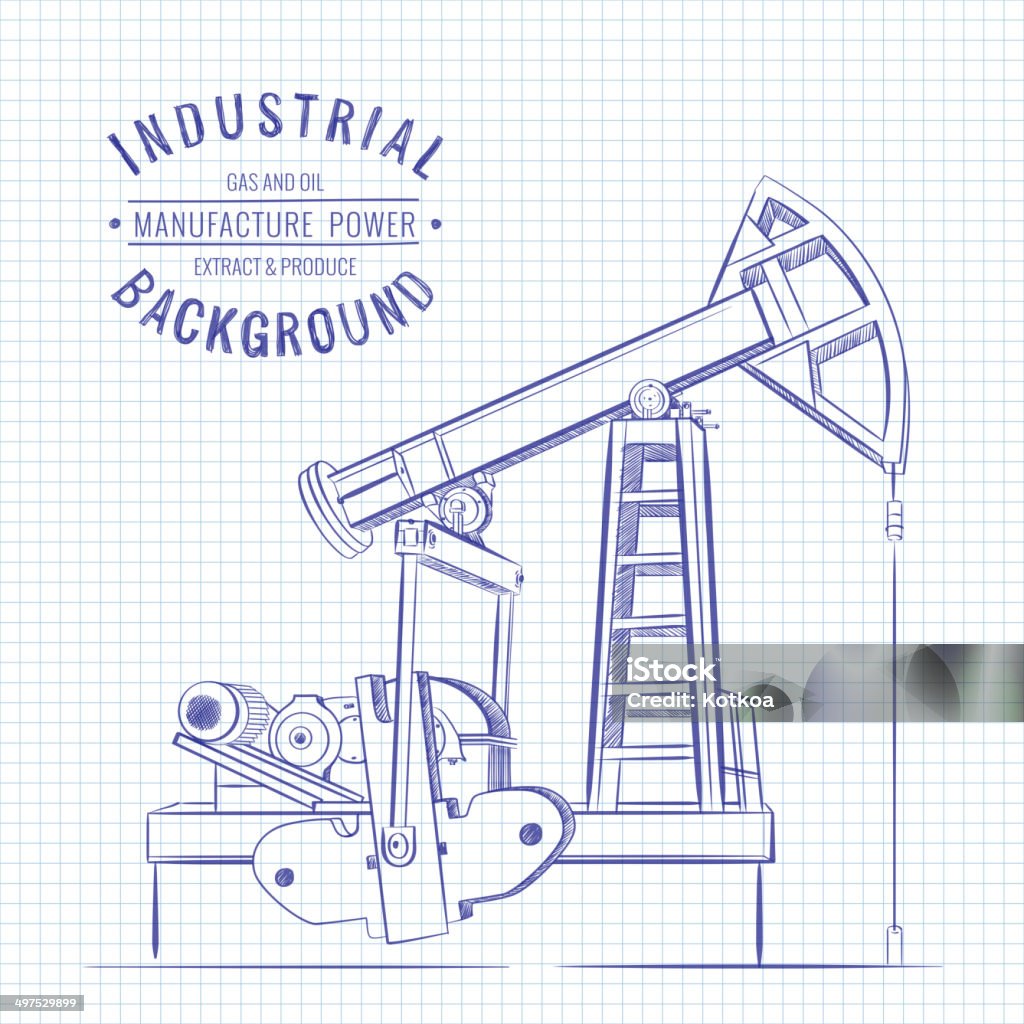 Oil pump. Oil pump on blue squared paper. Vector illustration. Business stock vector