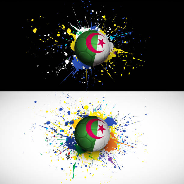 algerien flagge mit fußball ball dash auf dem bunten hintergrund, vektor - soccer soccer ball symbol algeria stock-grafiken, -clipart, -cartoons und -symbole