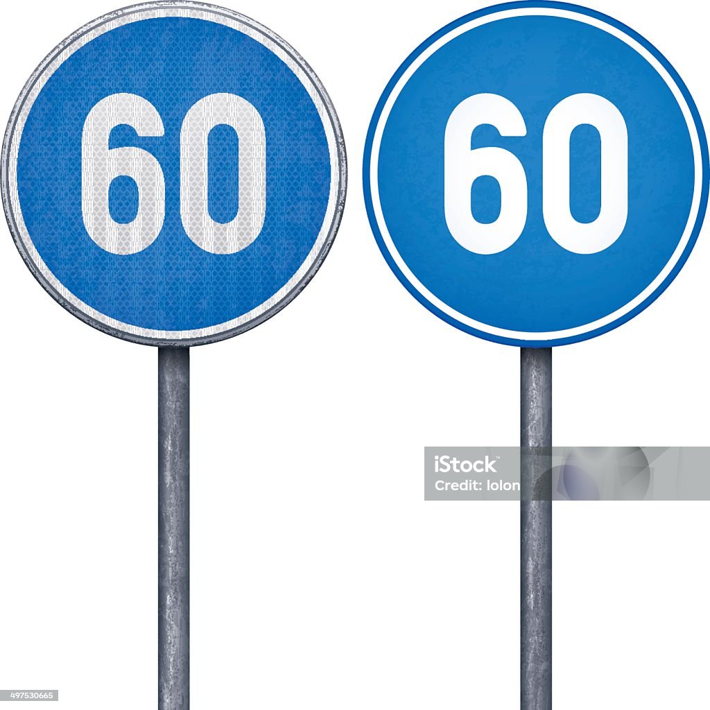 Due blu limite di velocità minimo di 60 circular road indicazioni - arte vettoriale royalty-free di Autostrada