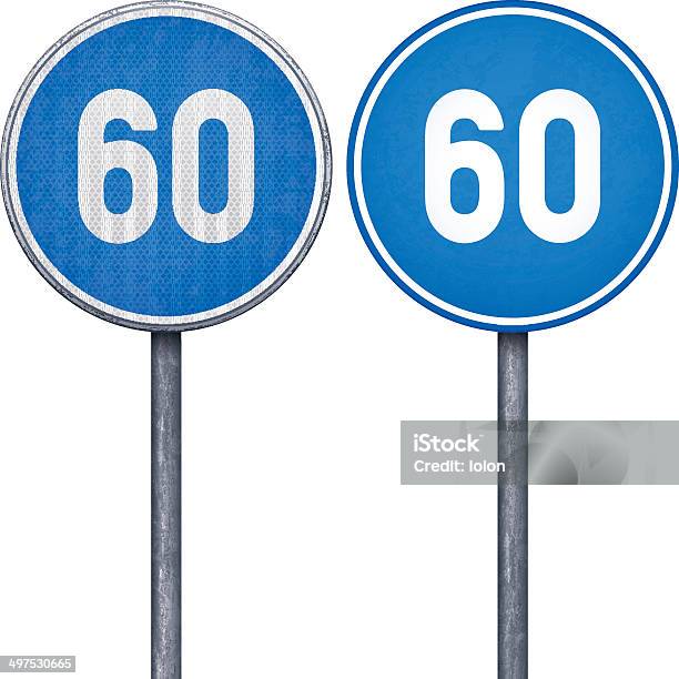 Due Blu Limite Di Velocità Minimo Di 60 Circular Road Indicazioni - Immagini vettoriali stock e altre immagini di Autostrada