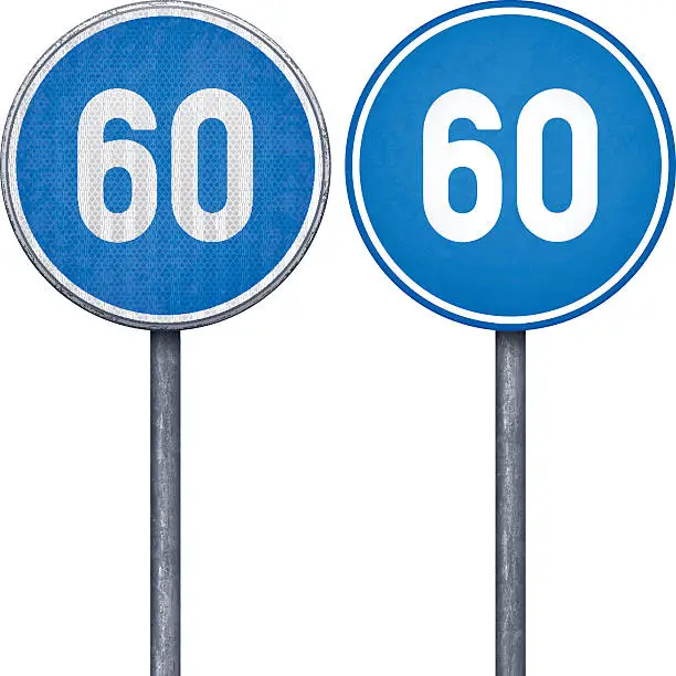 Vector illustration of Two blue minimum speed limit 60 circular road signs