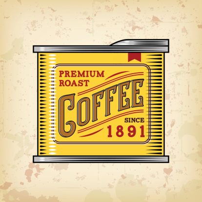 A coffee tin with a label design. EPS 10 file, with transparencies (overall layer effects only), layered & grouped.
