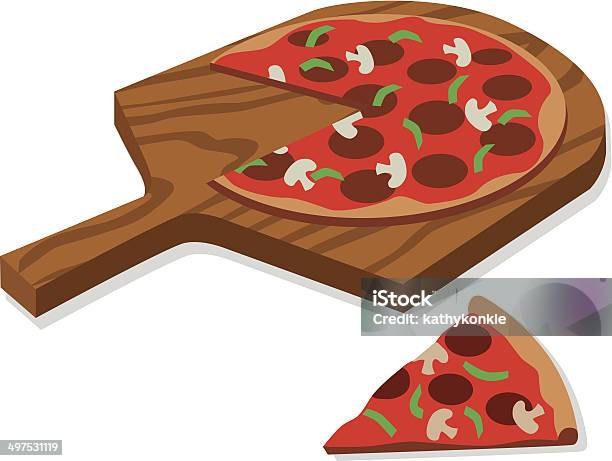 Pizza De Pepperoni - Arte vetorial de stock e mais imagens de Pizza - Pizza, Tábua, Alimentação Não-saudável