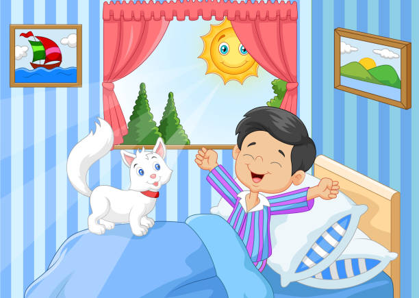 Cartoon Little Boy Waking Up And Yawning Stock Illustration - Download  Image Now - Child, Waking up, Boys - iStock