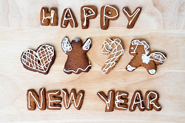 Christmas cookies on a wooden table. Happy New Year