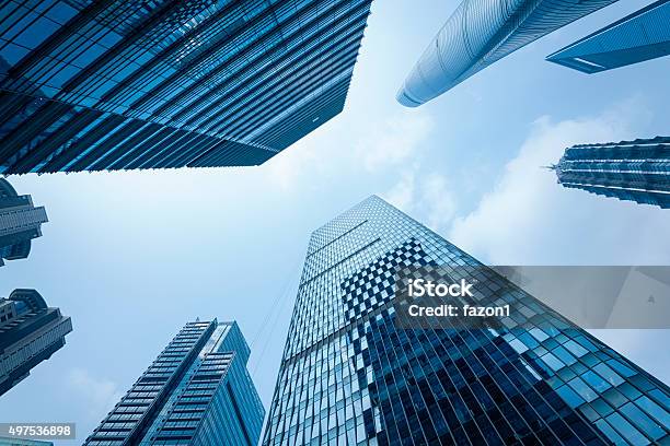 Skyscrapers Of Shanghai Stock Photo - Download Image Now - Directly Below, Looking Up, Building Exterior