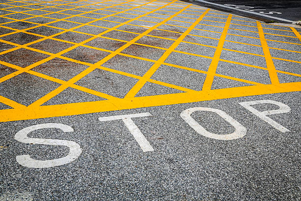 istock Yellow road markings, Cross line, No stop sign 497537936
