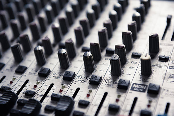 istock Digital music studio mixer for recording or radio broadcast background 497538684