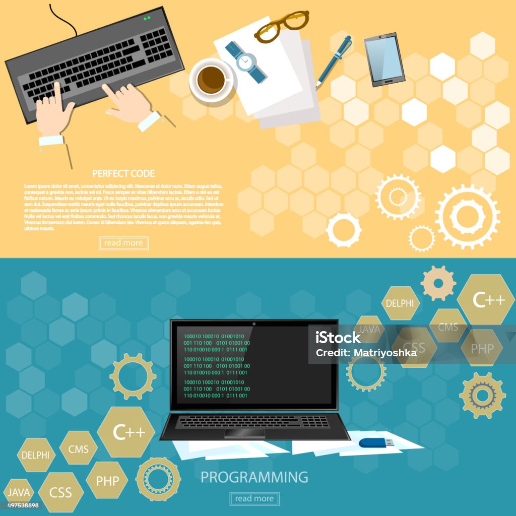 Programming Working Place Desktop Programmer Software Banners Stock ...