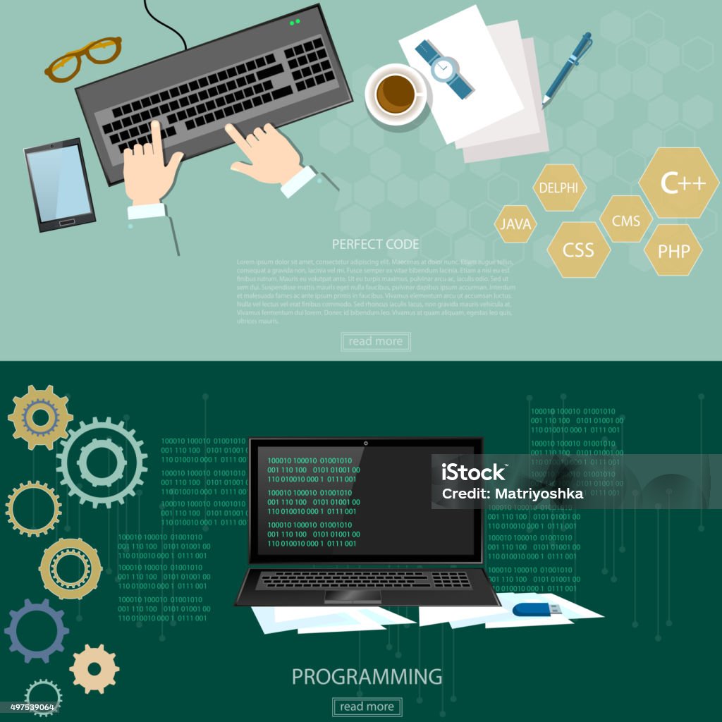 Programming Process Man Writing Programming Code Banners Stock ...