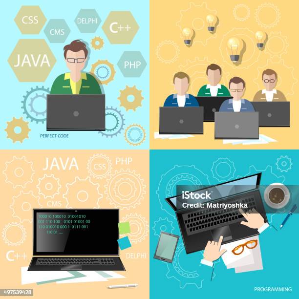 Education Programmers Group Students Learning Code Set Stock ...