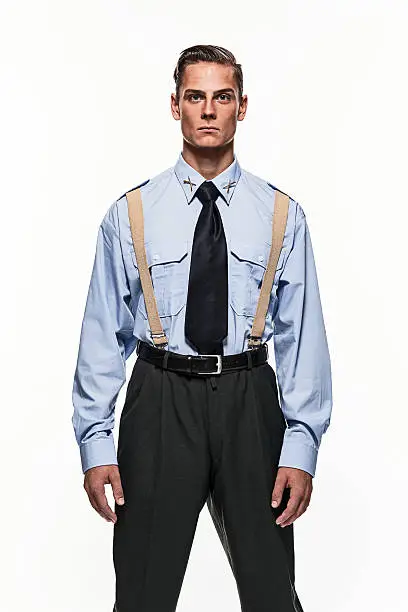 Airforce uniform fashion man against white background.