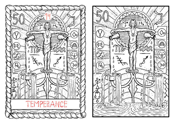 illustrazioni stock, clip art, cartoni animati e icone di tendenza di la tarot carta di credito. la temperanza - temperance