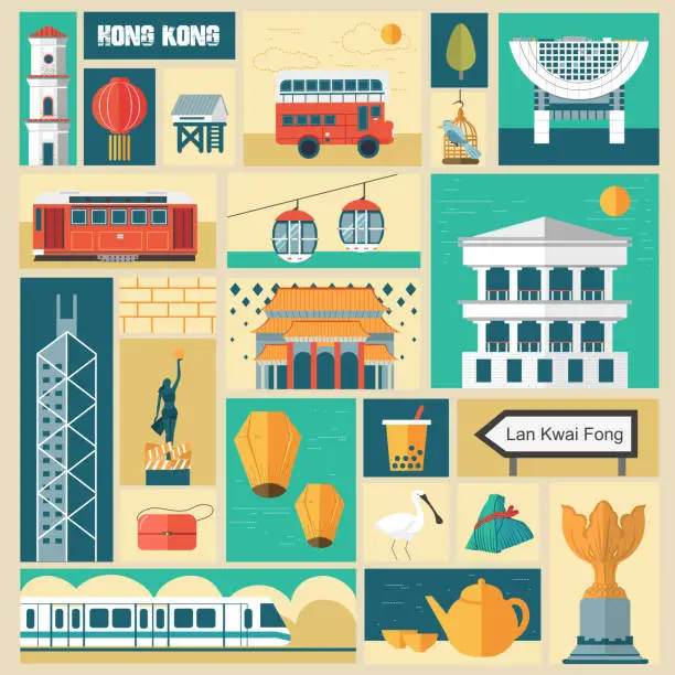 Vector illustration of Hong Kong travel attractions