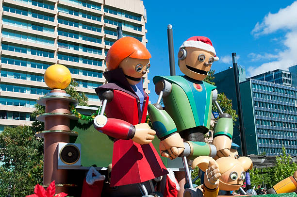 Adelaide, Australia - November 14, 2015: One of the floats in the annual credit union christmas pagaent.  This particular float is entitled Robot Family Christmas. The parade is sponsored by South Australian Credit Unions and attracts over 300,000 people annually.