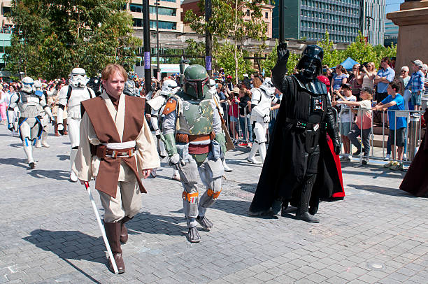 Adelaide, Australia - November 14, 2015: Star Wars Characters in the annual credit union christmas pagaent.  The parade is sponsored by South Australian Credit Unions and attracts over 300,000 people annually to the centre of Adelaide.