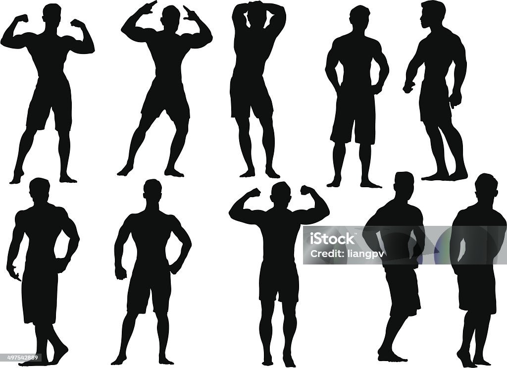 Muscular Builder Bodybuilder Silhouette. Adult stock vector