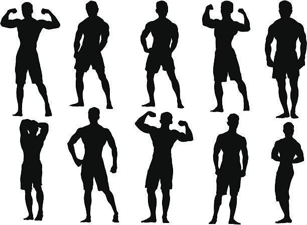 Muscular Builder Bodybuilder Silhouette. body building stock illustrations