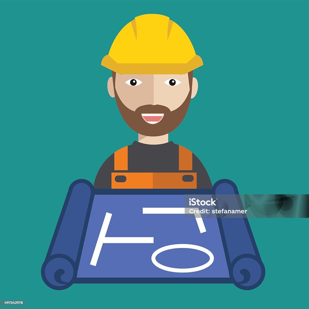 Engineers Blue Function Engineer Worker With Blueprint Stock Illustration - Download Image Now ...