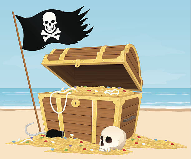 skrzynia skarbów na plaży - treasure island california stock illustrations