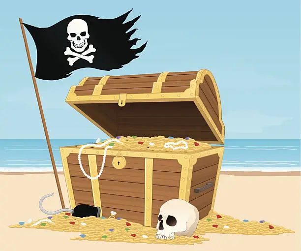 Vector illustration of Treasure Chest on the Beach