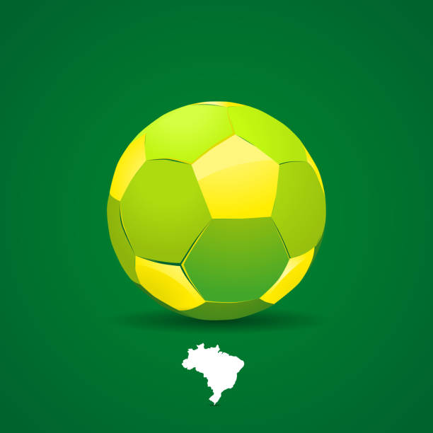 brasilien fußball ball auf grünem hintergrund - bolzen grafiken stock-grafiken, -clipart, -cartoons und -symbole
