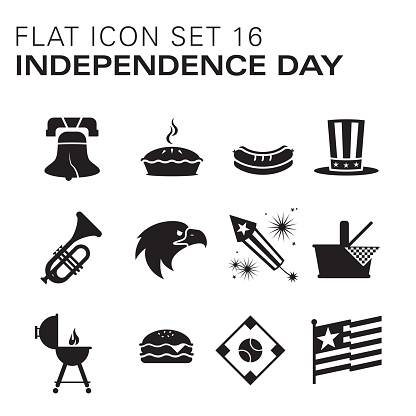A vector illustration of Independence Day icons in black. There are separate layers for easier editing. 