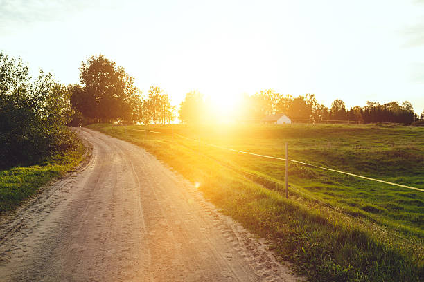 istock Dusk and the countryside road 497543952