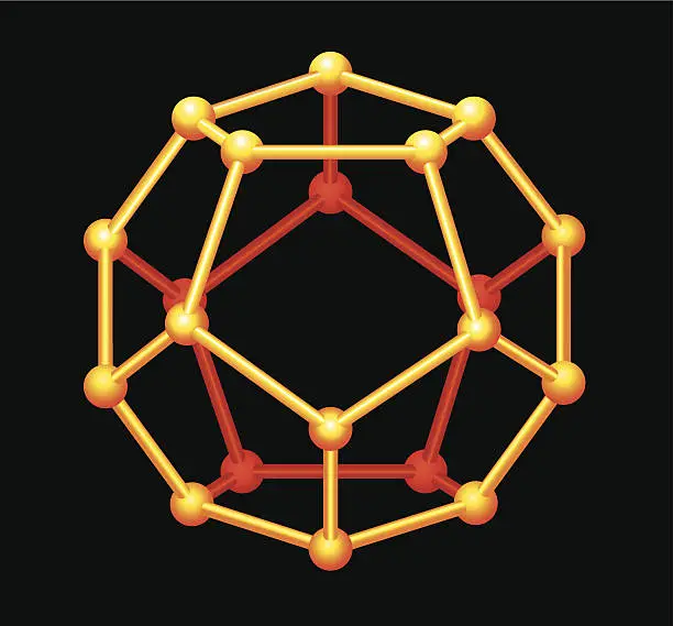 Vector illustration of Dodecahedron Gold Three-dimensional Shape