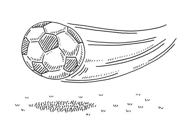 Flying Soccer Ball Drawing Hand-drawn vector drawing of a Flying Soccer Ball. Black-and-White sketch on a transparent background (.eps-file). Included files are EPS (v10) and Hi-Res JPG. soccer drawings stock illustrations