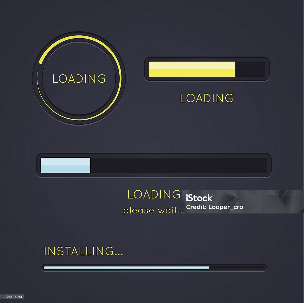 Set of progress loading bars on dark background Vector contains transparent objects. Downloading stock vector