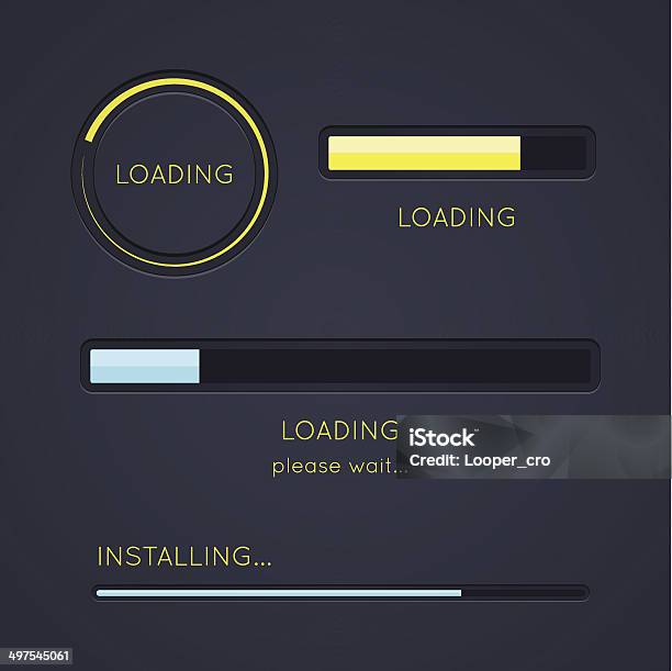 Set Of Progress Loading Bars On Dark Background Stock Illustration - Download Image Now - Downloading, Loading, Progress