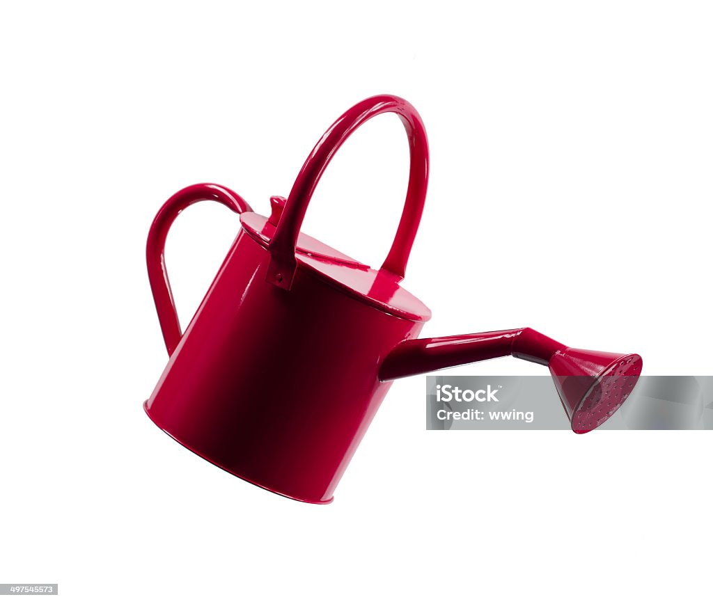 Red Watering Can A metal red watering can slanted with a clipping path. Can Stock Photo