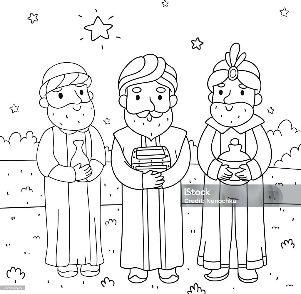 Christmas illustration, three wise men Christmas illustration, three wise men, coloring, vector Coloring stock vector