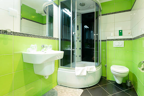 istock Interior of a modern bathroom with green walls 497546572