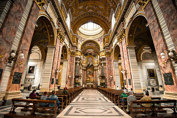 Rome, Italy - May 18, 2014: San Carlo al Corso is a basilica church in Rome, Italy, facing onto the central part of the Via del Corso.