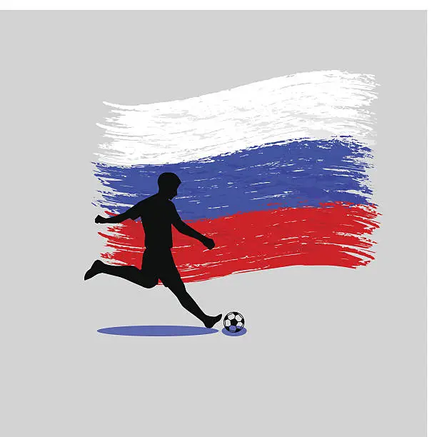 Vector illustration of Soccer Player action with Russian Federation flag on background