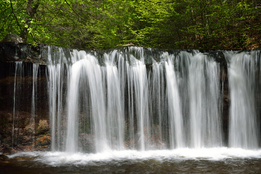 Waterfalls in Ricketts Glen State Park. Ricketts Glen State Park is located in Columbia, Luzerne and Sullivan Counties in the State of Pennsylvania, USA. It is well-known for the old-growth forest, which is a National Natural Landmark, and scenic waterfalls along Kitchen Creek.