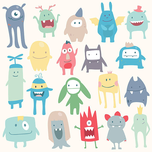вектор милые монстры набор collection - animal cartoon characters cheerful stock illustrations