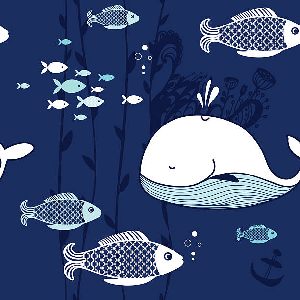 marine unter wasser-nahtlose muster - bettafish stock-grafiken, -clipart, -cartoons und -symbole