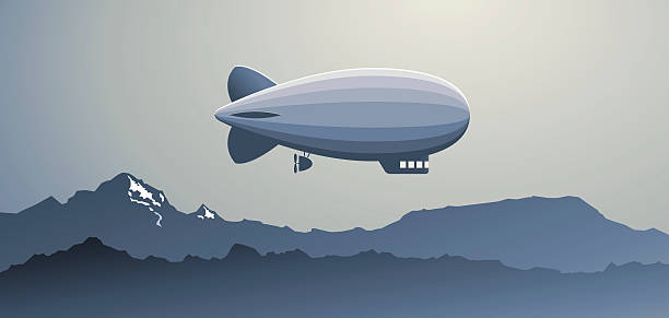 Zeppelin over the Mountains vector art illustration