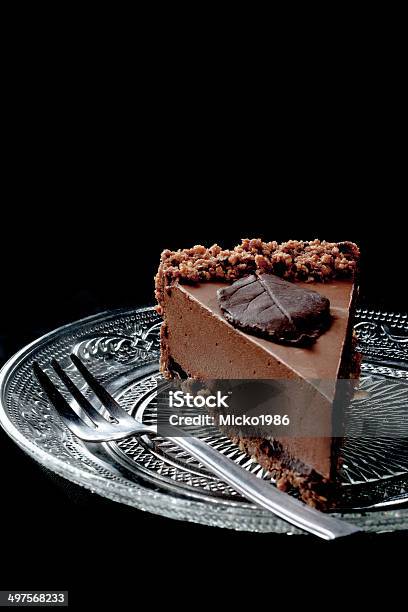 Pure Dark Chocolate Cake Slice Stock Photo - Download Image Now - Black Background, Black Color, Blue